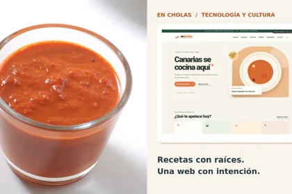 Composición con mojo picón y diseño de la web En Cholas