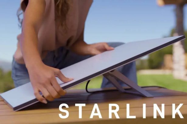 Starlink opiniones reales en una casa de alta montaña en el Valle de Lozoya, antena instalada en el tejado y app mostrando alta velocidad de Internet con oferta de Starlink y mes gratis